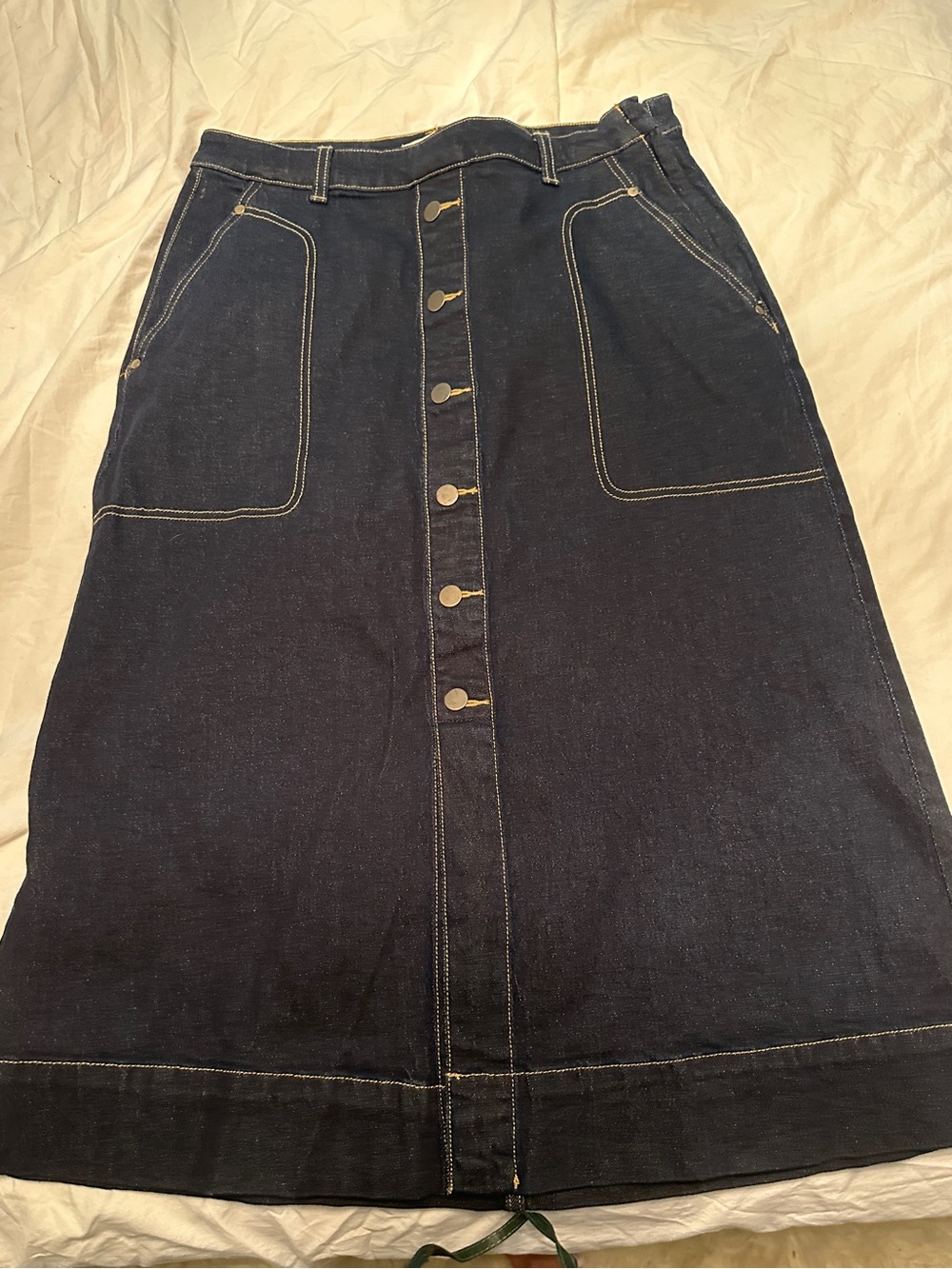 MIDI A-Line Button Front Dark Jean Skirt with Pockets size 14 - Picture 6 of 8
